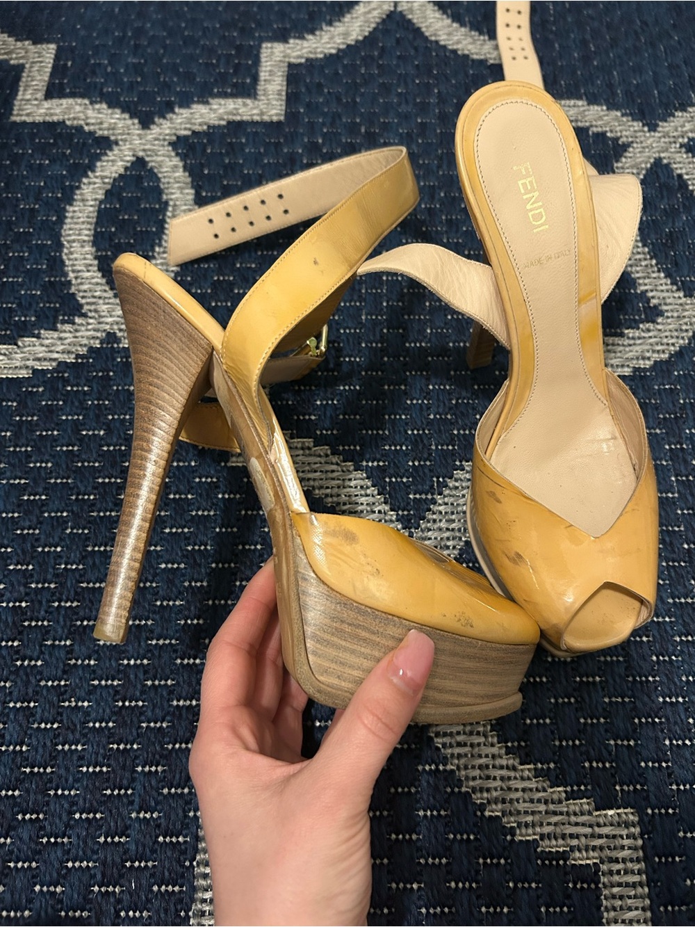 Fendi Yellow Patent Leather Peep-Toe Slingback Heels - Picture 3 of 5